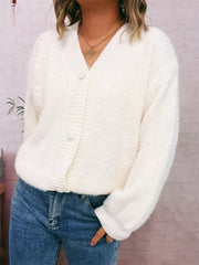 Fuzzy Button-Up Long Sleeve Cardigan OutfitFlow