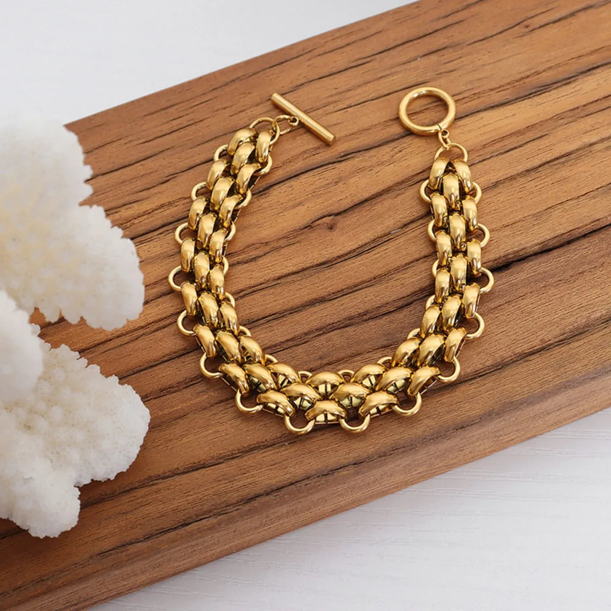 Gold Chain Link Jewelry Set with Necklace and Bracelet OutfitFlow