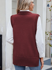 Buttoned Round Neck Sweater Vest