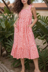 Geometric Print Knot Back Sleeveless Ruffle Hem Dress OutfitFlow