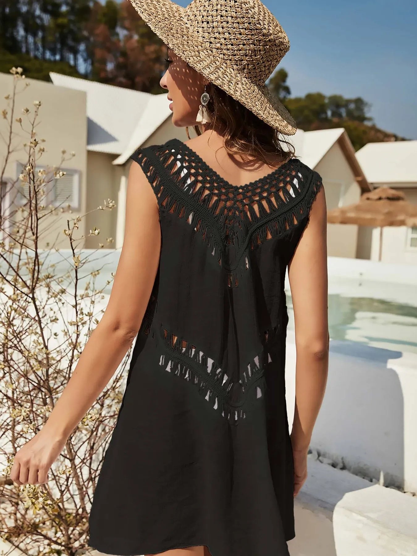 Crochet Detail Beach Cover Up Dress OutfitFlow