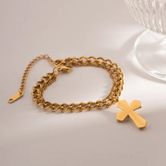 Stainless Steel Imitation Gemstone Cross Shape Pendant Bracelet OutfitFlow