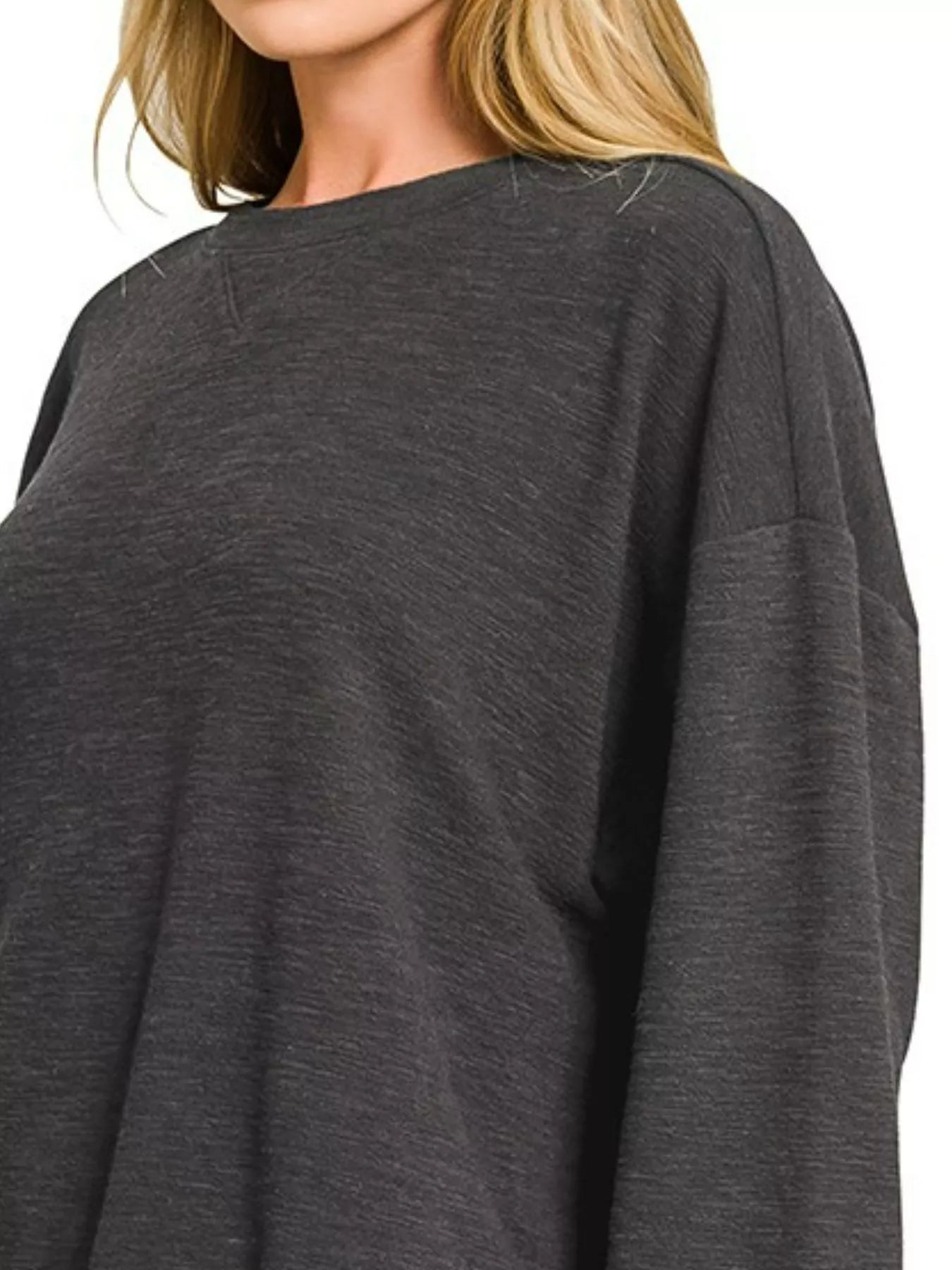 Zenana Slub Long Sleeve Top and Shorts Set Trendsi