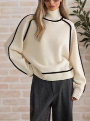 Contrast Trim Turtleneck Sweater OutfitFlow