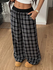 Plaid Wide-Leg Pants with Elastic Waistband OutfitFlow
