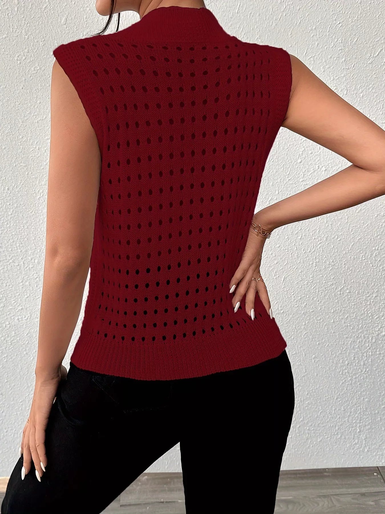 Hollow Out Round Neck Knit Tank OutfitFlow