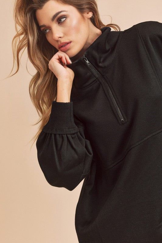 Outfit Flow - Aemi+Co Exposed Seam Half Zip Drop Shoulder Sweatshirt