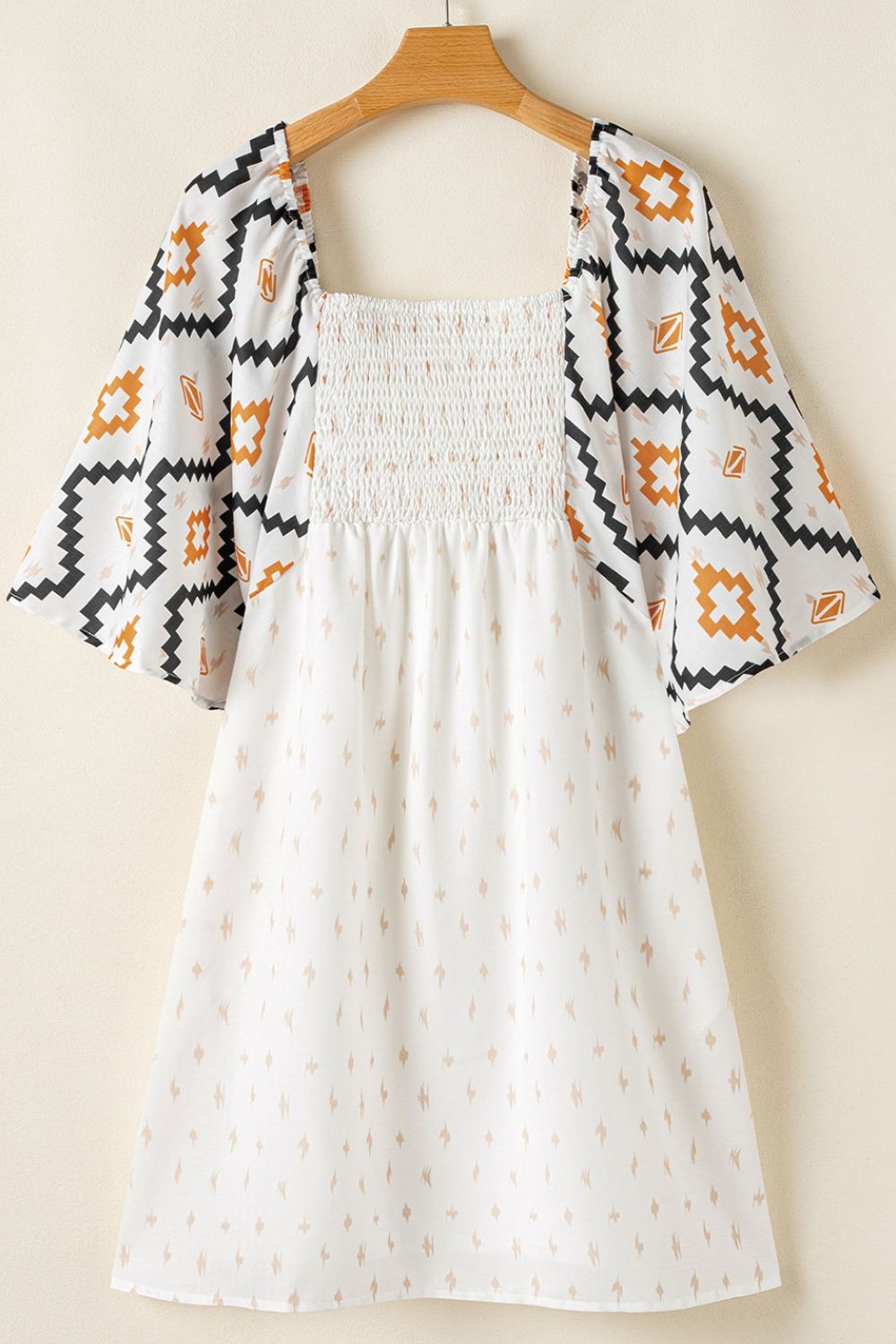 Geometric Square Neck Half Sleeve Mini Dress OutfitFlow