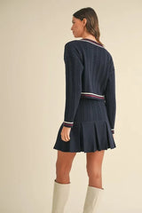 MABLE Cable-Knit Top and Pleated Skirt Sweater Set OutfitFlow