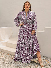 Plus Size Floral Print Maxi Dress with Long Sleeves OutfitFlow
