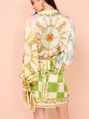 Printed Lantern Sleeve Shirt Dress OutfitFlow