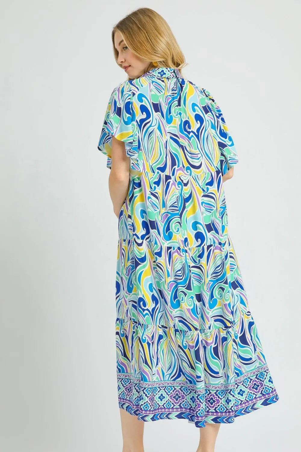 Umgee Printed Short Sleeve Tiered Midi Dress OutfitFlow