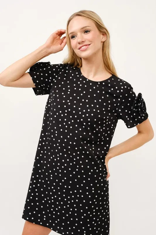 And The Why Embellished Sleeve Polka Dots Shift Dress OutfitFlow