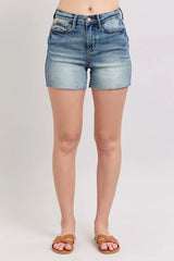 Judy Blue Full Size High Waist Star Seam Detail Denim Shorts Plus Size OutfitFlow