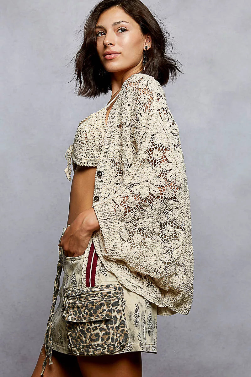 POL Crochet Knit Lightweight Cardigan Trendsi