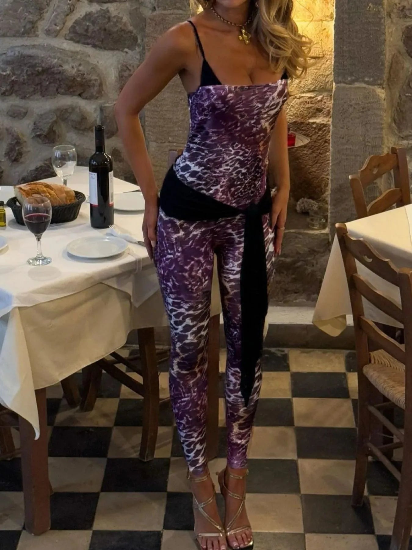 Leopard Spaghetti Strap Jumpsuit OutfitFlow