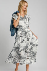 Umgee Full Size Two Tone Landscape Print Midi Dress Plus Size Black OutfitFlow