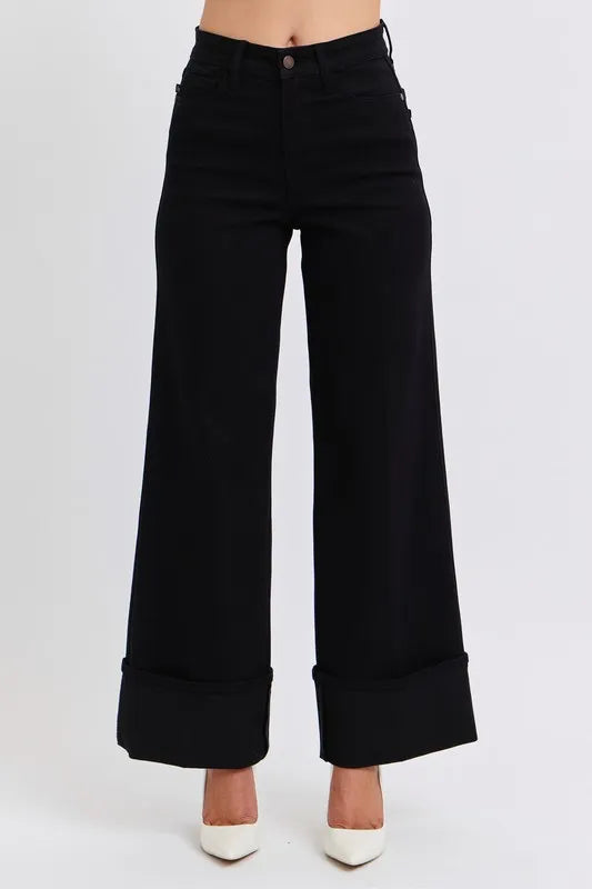 Judy Blue Full Size High Waist Reto Wide Leg W/ Cuff Plus Size OutfitFlow