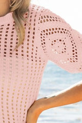BiBi Crochet Knit Cover Up With Puff Sleeves OutfitFlow