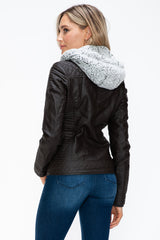 Outfit Flow - YMI Faux Layered Double-Zipper Jacket with Fuzzy Hood