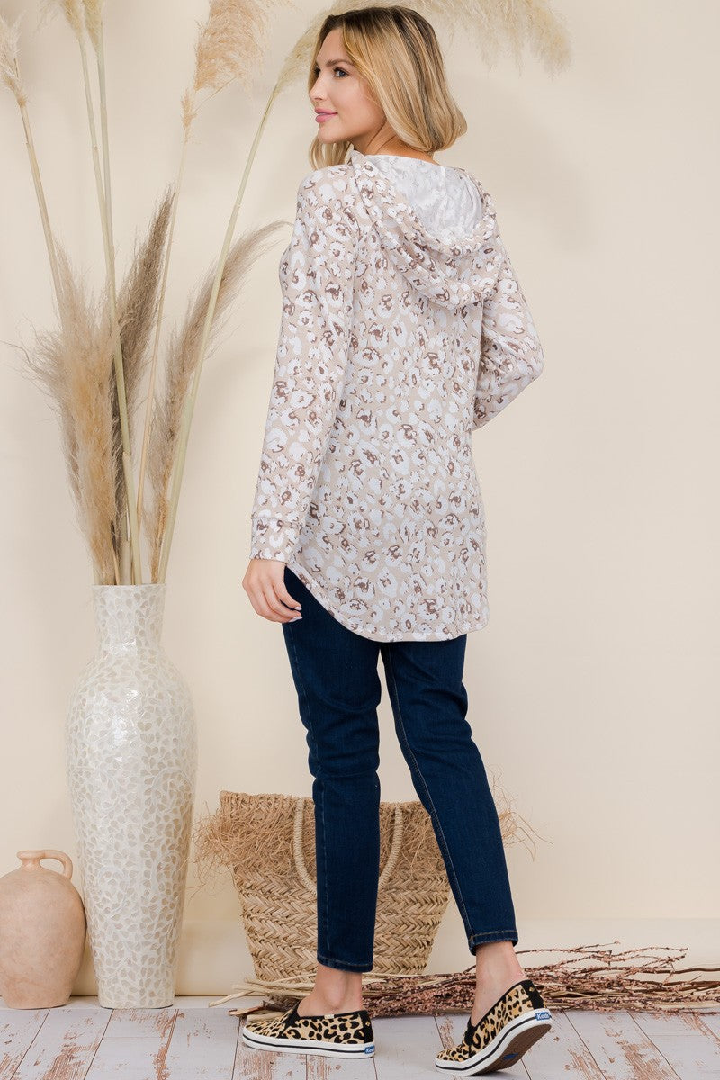 Outfit Flow - Celeste Full Size Drawstring Leopard Long Sleeve Hooded Blouse