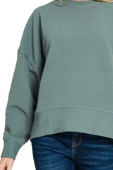 Zenana Ribbed Balloon Sleeve Sweatshirt OutfitFlow