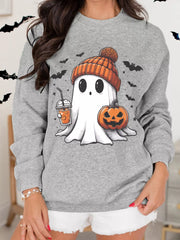Halloween Ghost Round Neck Sweatshirt OutfitFlow