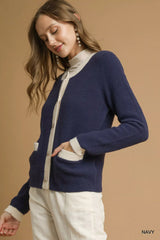 Umgee Two-Tone Button Front Cardigan OutfitFlow