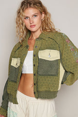 Outfit Flow - POL Embroidered Sleeve Raw Edge Quilted Jacket