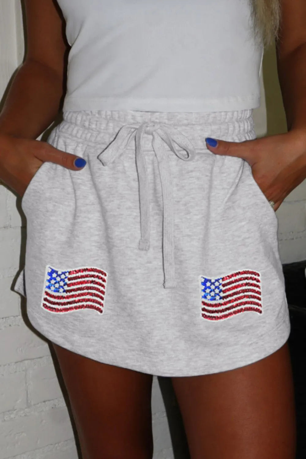 American Flag Embroidered Drawstring Casual Skirt OutfitFlow