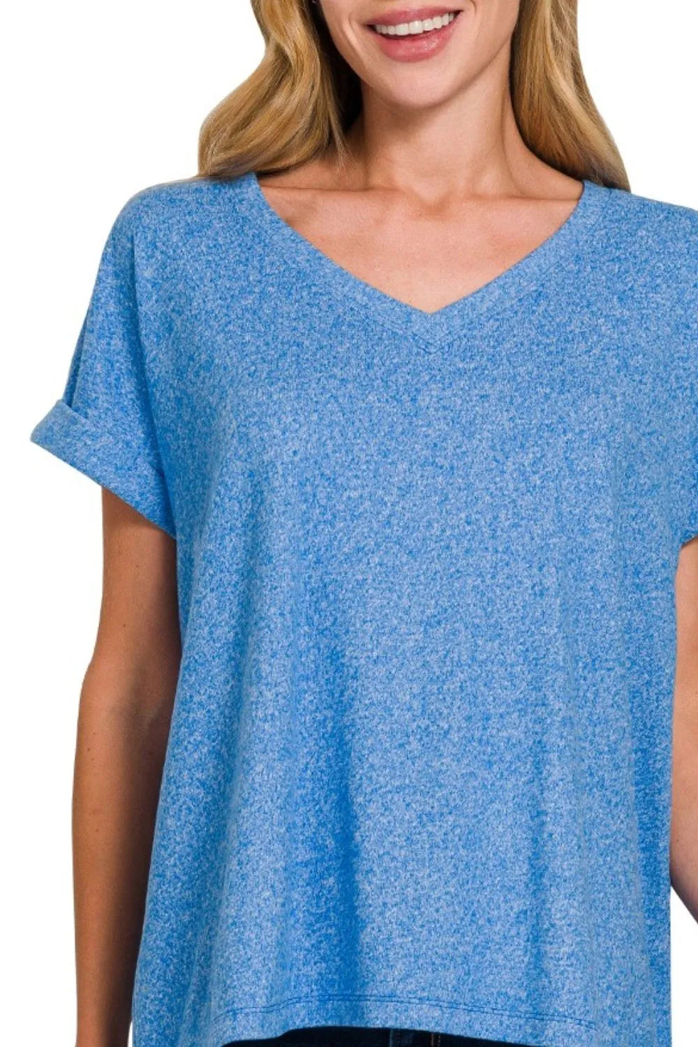 Zenana Soft Melange Hacci V-neck Tee OutfitFlow