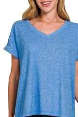 Zenana Soft Melange Hacci V-neck Tee OutfitFlow