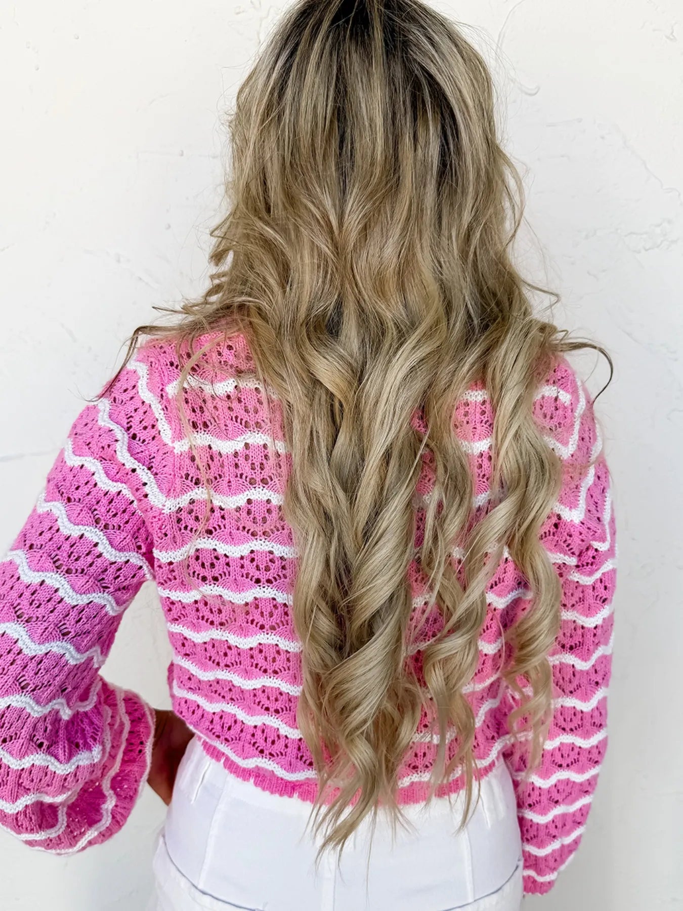 Striped Crochet Tie-Front Cardigan OutfitFlow