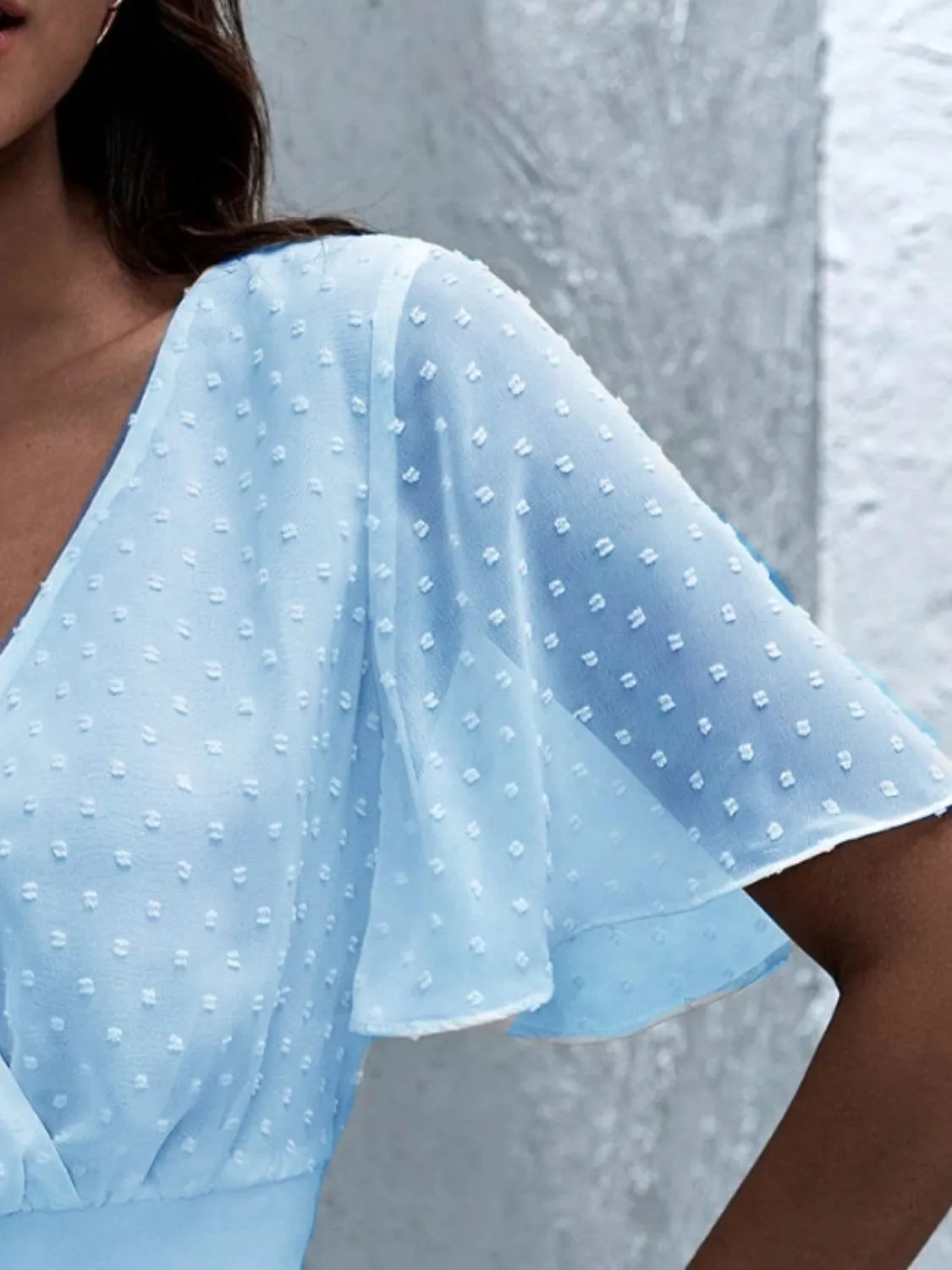 Short Sleeve Smocked Swiss Dot Blouse OutfitFlow