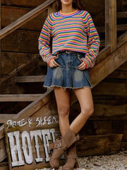 Rainbow Striped Pullover Sweater OutfitFlow
