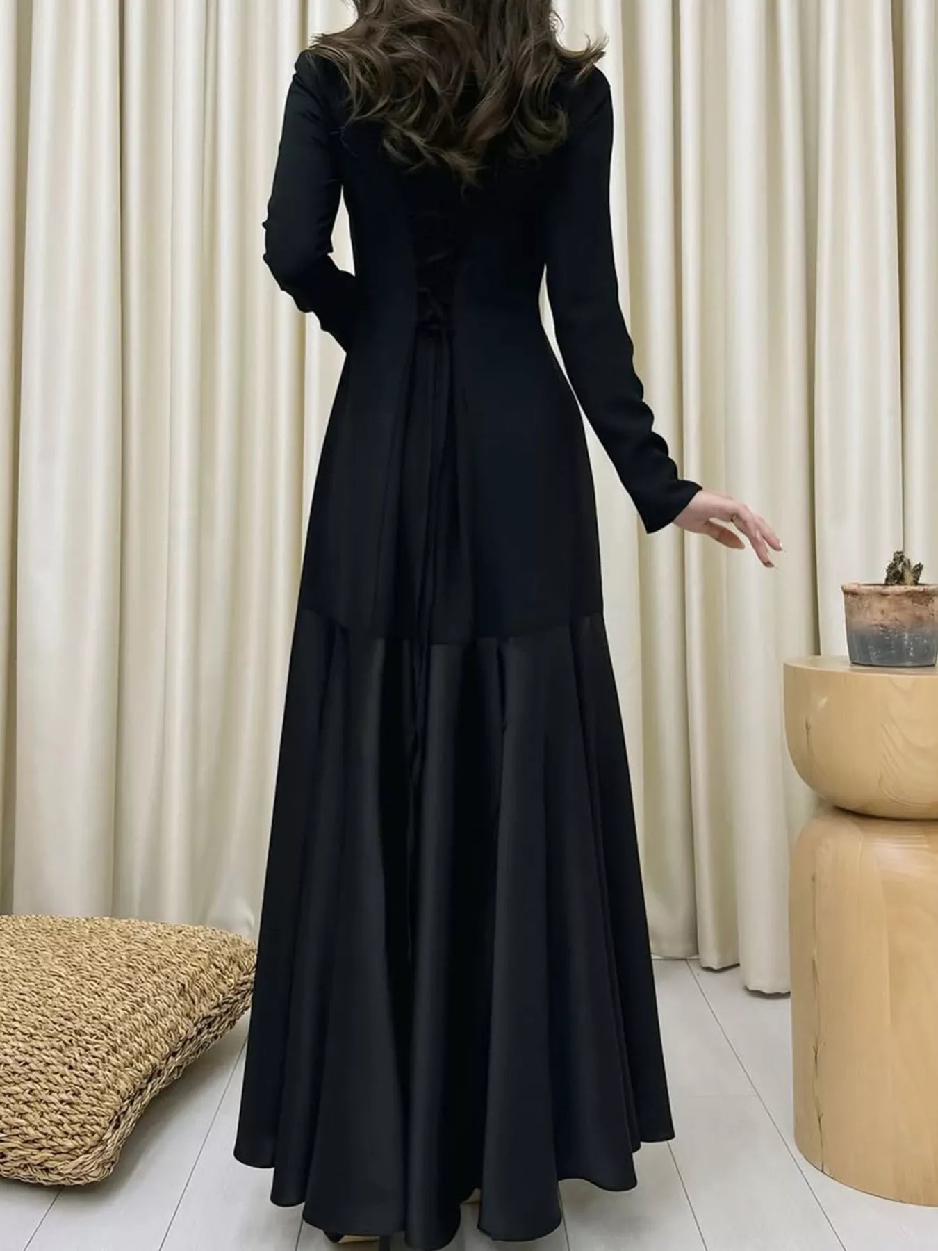 Round Neck Long Sleeve Maxi Dress OutfitFlow