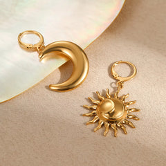 18K Gold-Plated Asymmetrical Sun & Moon Earrings OutfitFlow