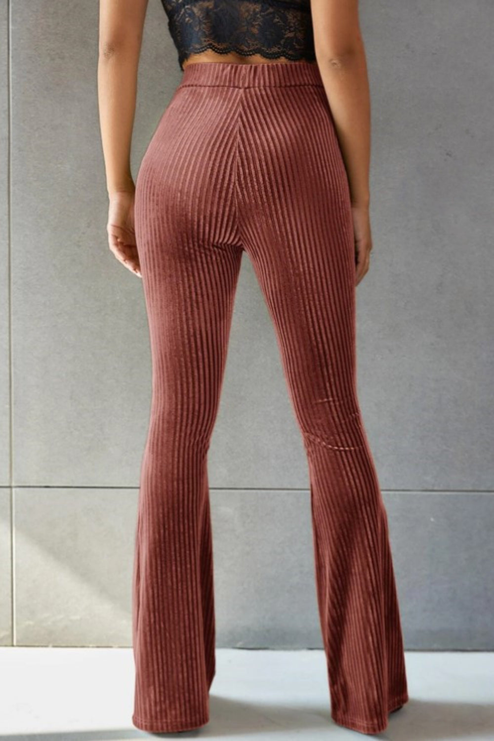 Outfit Flow - Ribbed High Waist Flare Pants