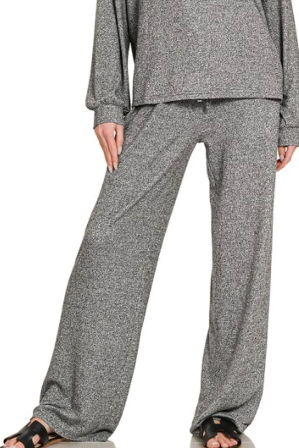 Zenana Soft Melange Hacci Long Slv Tee & Pants Set OutfitFlow