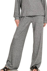 Zenana Soft Melange Hacci Long Slv Tee & Pants Set OutfitFlow