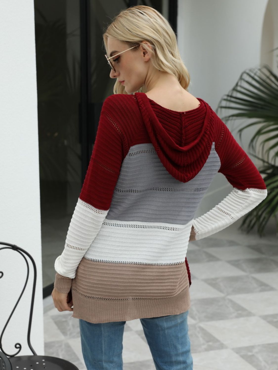 Drawstring Contrast Long Sleeve Hooded T-Shirt OutfitFlow