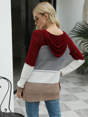 Drawstring Contrast Long Sleeve Hooded T-Shirt OutfitFlow