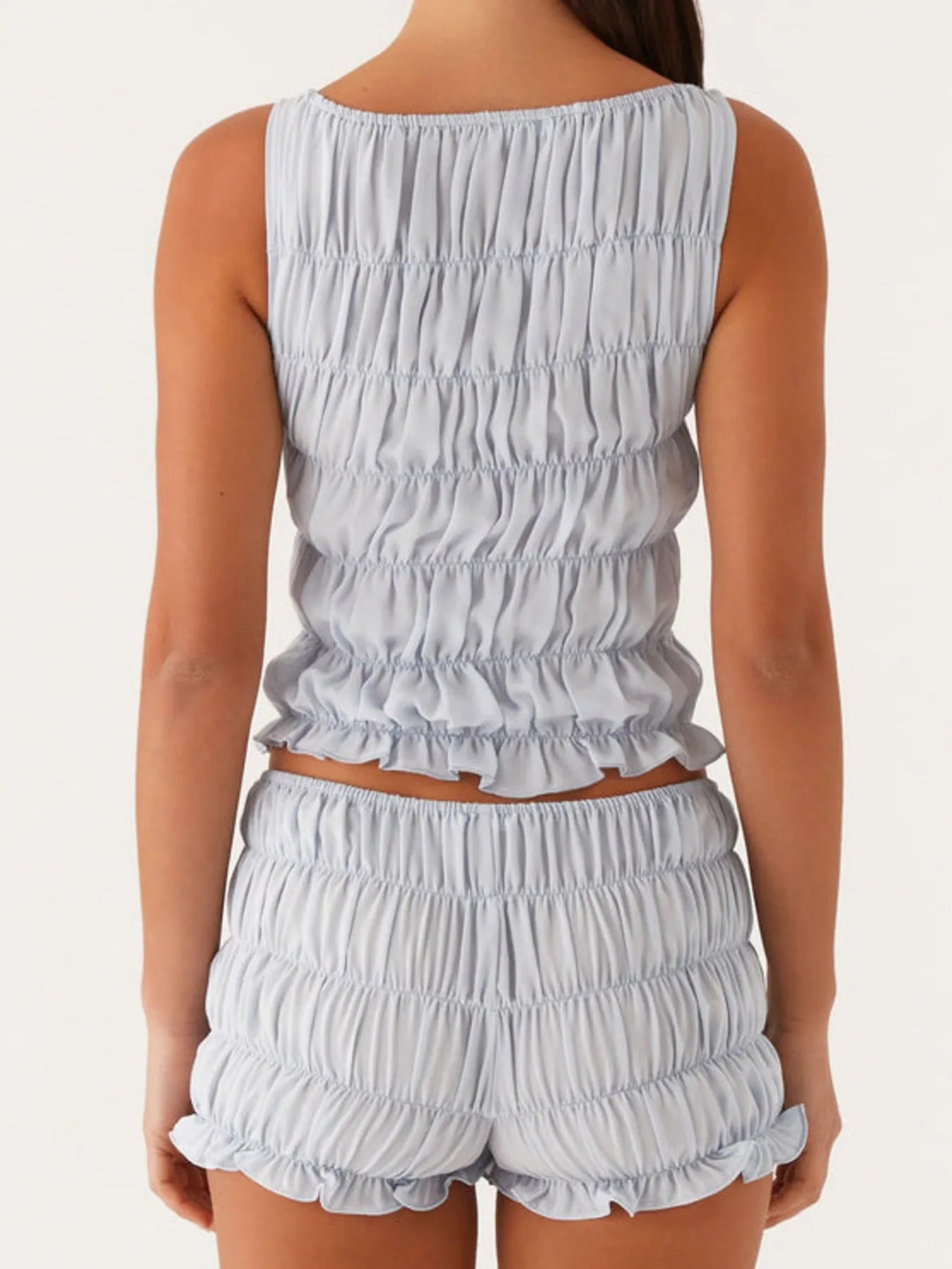 Ruched Texture Tank and Shorts Two-Piece Set OutfitFlow