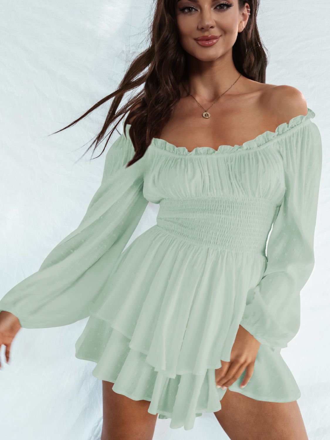 Outfit Flow - Off Shoulder Smocked Waist Romper