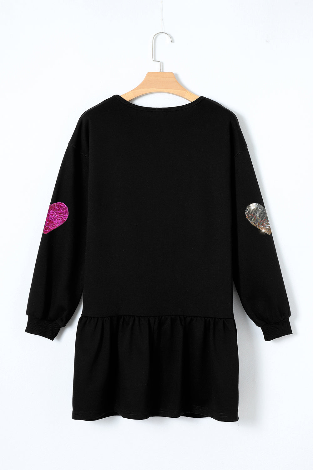 Outfit Flow - Sequin Heart Round Neck Long Sleeve Mini Dress