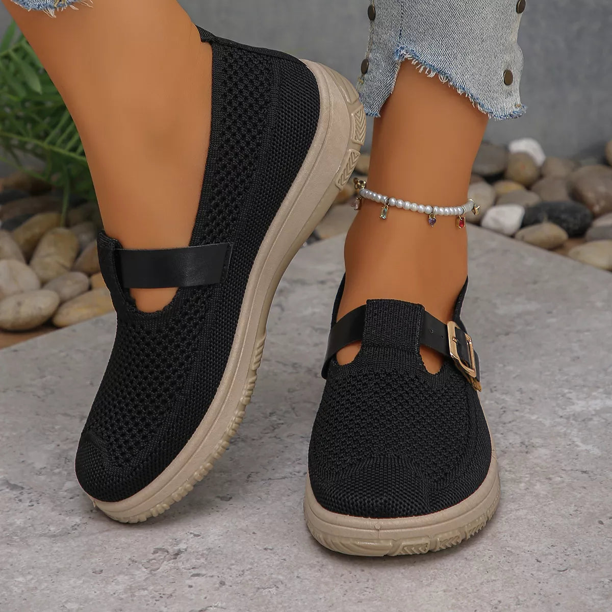 Round Toe Platform Slip-Ons Black OutfitFlow