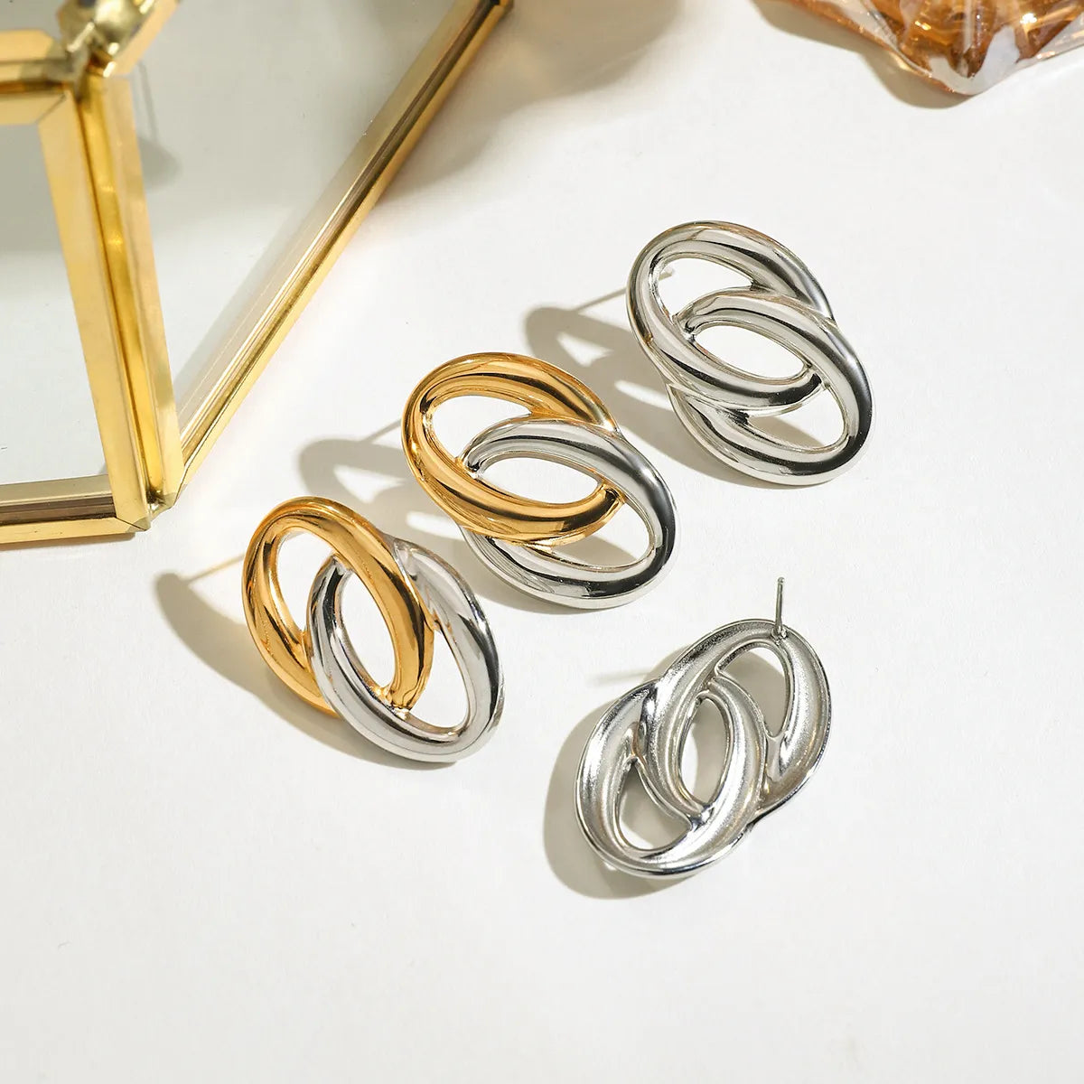 2-Pair Stainless Steel Twisted Earrings OutfitFlow