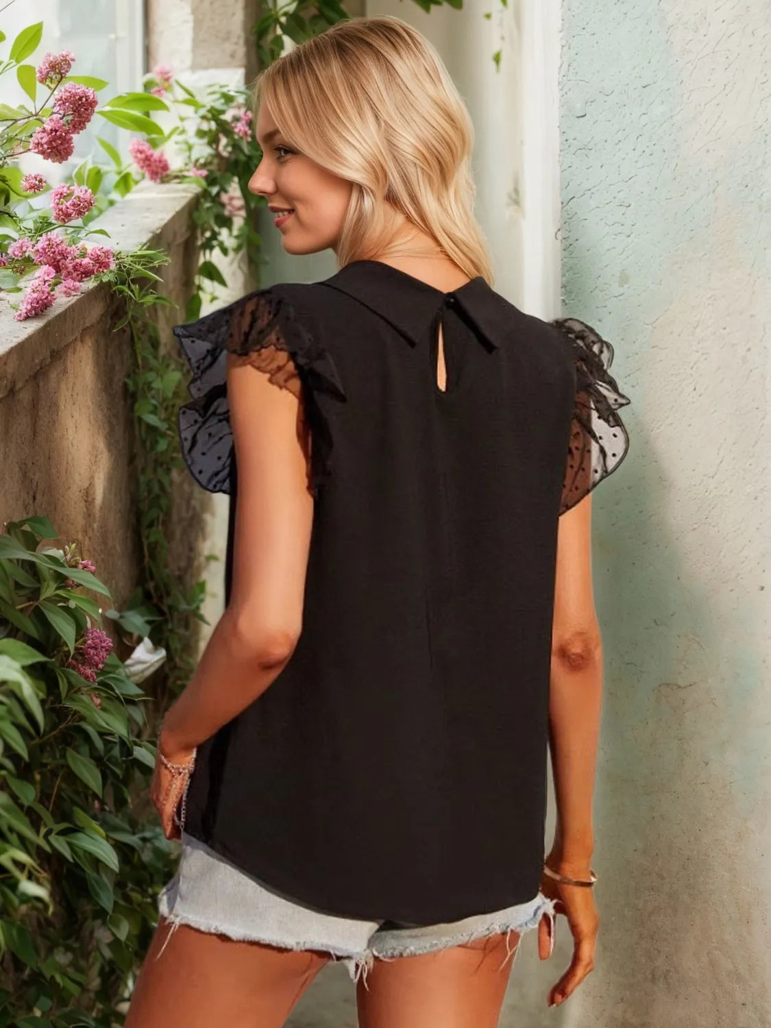 Collared Neck Cap Sleeve Top OutfitFlow
