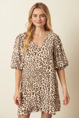 Mittoshop Animal Print Puff Sleeve Mini Dress OutfitFlow
