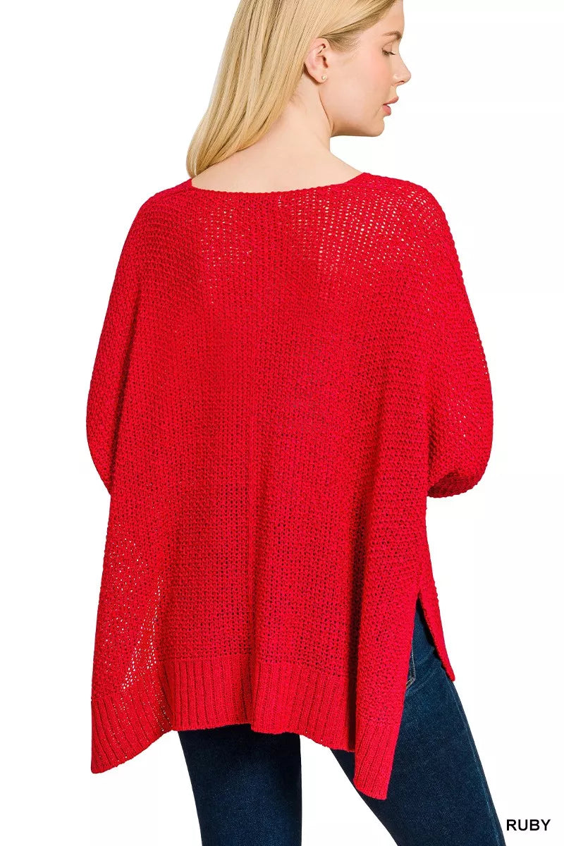 Zenana Dolman Sleeve V-Neck Sweater OutfitFlow